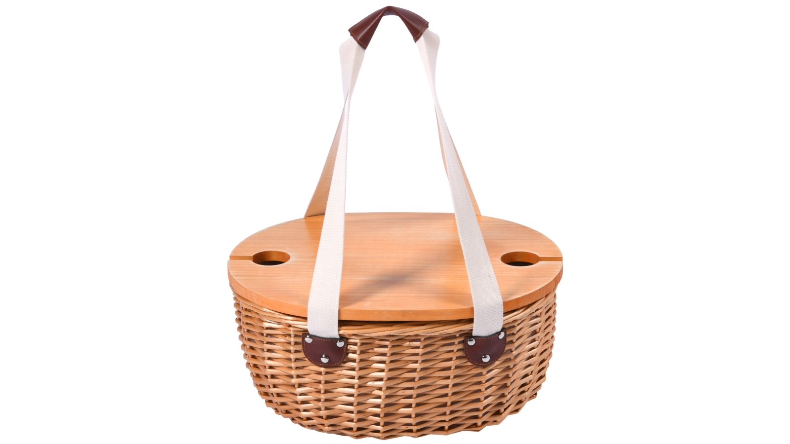 Vibes Natural/Cream McLaren Vale 2-Person Oval Insulated Wicker Basket with Folding Table
