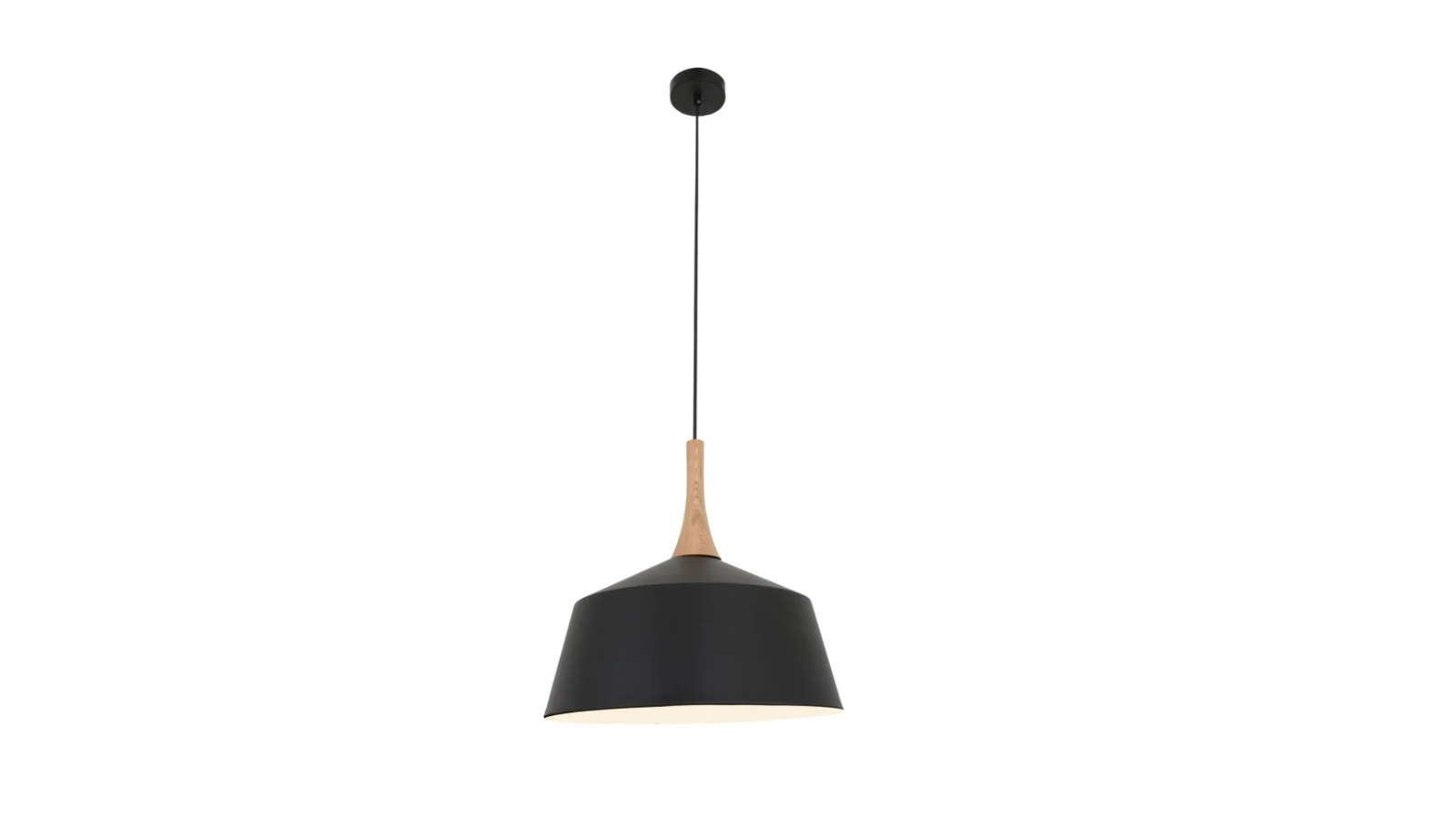 Nordic Modern Scandinavian Medium Angled Dome with Wood Highlight Pendant Light - Black