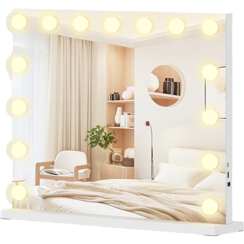 Advwin 58 x 46cm Hollywood Light Makeup Mirror with Charging Station - White