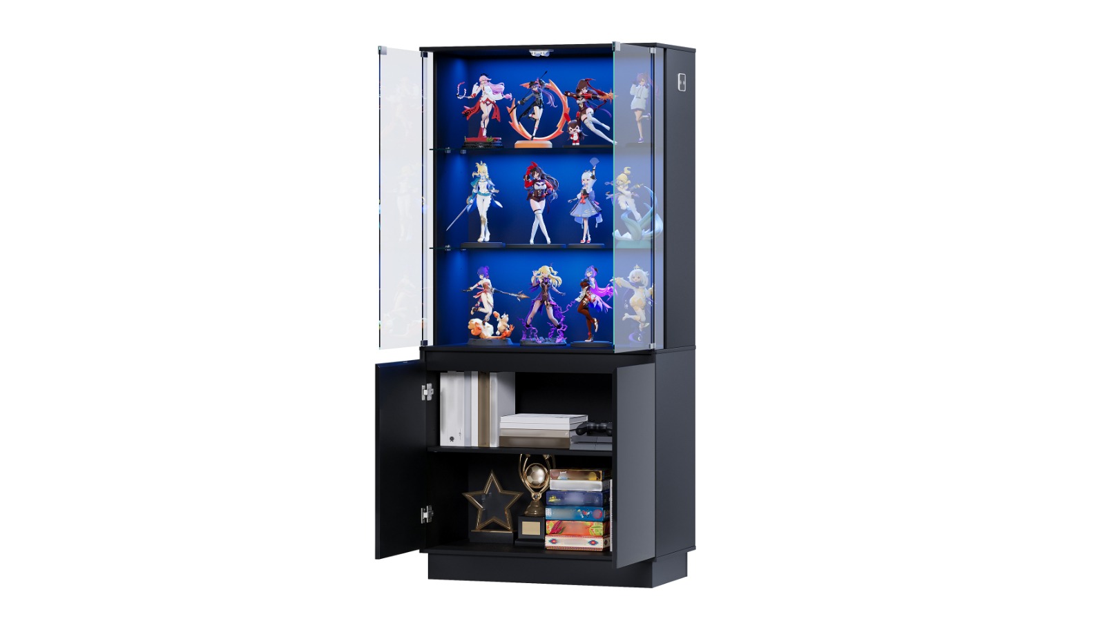 Advwin LED Glass Display Cabinet with Motion Sensor - Black