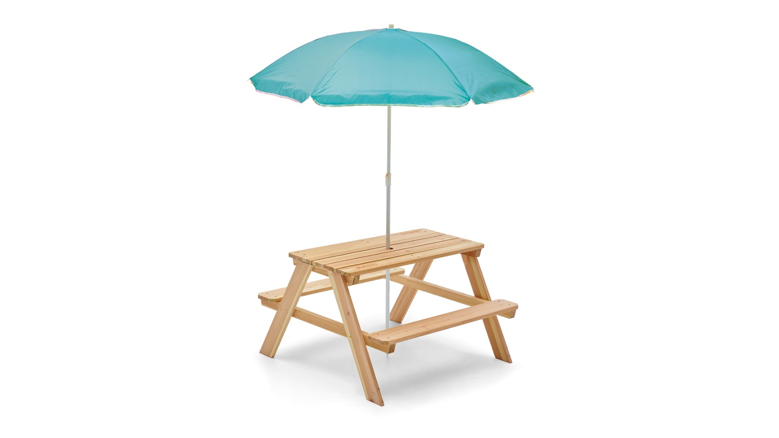 Plum Play Picnic Table with Blue Parasol - Natural
