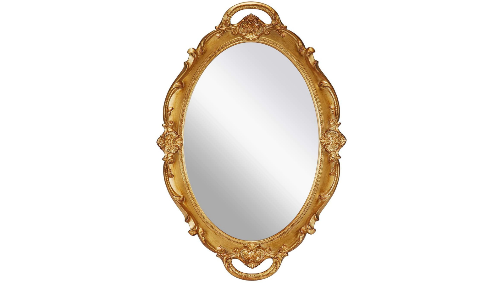 Vikus 25 x 38cm Carla Home Oval Vintage Carved Hanging Wall Mirror - Antique Gold