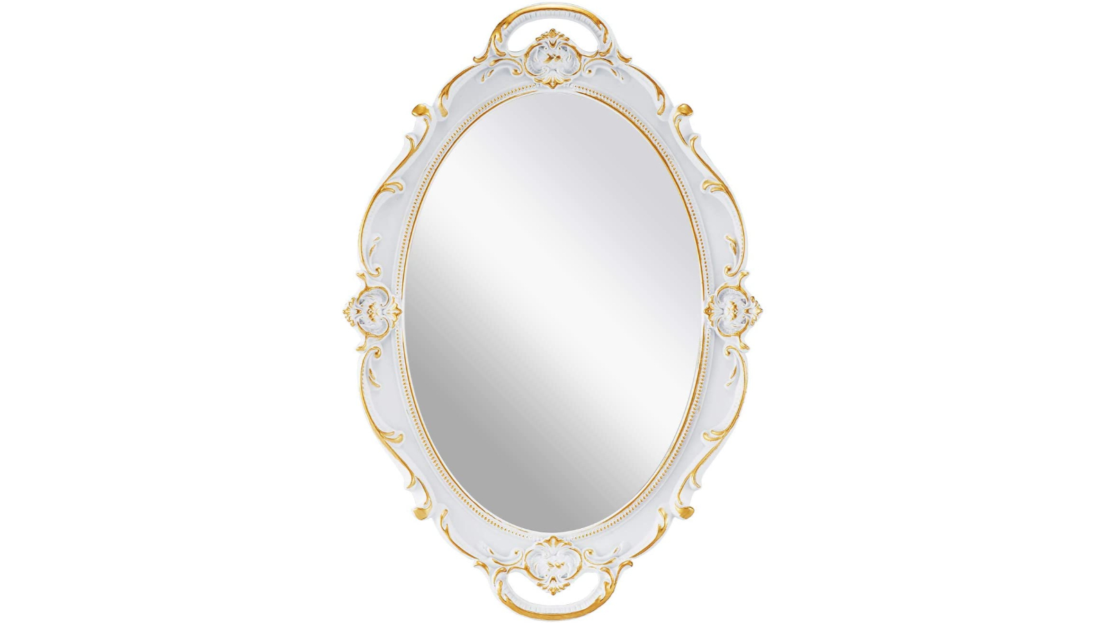 Carla Home White Oval Antique Carved Wall Mirror for Bedroom - 25 x 38 cm
