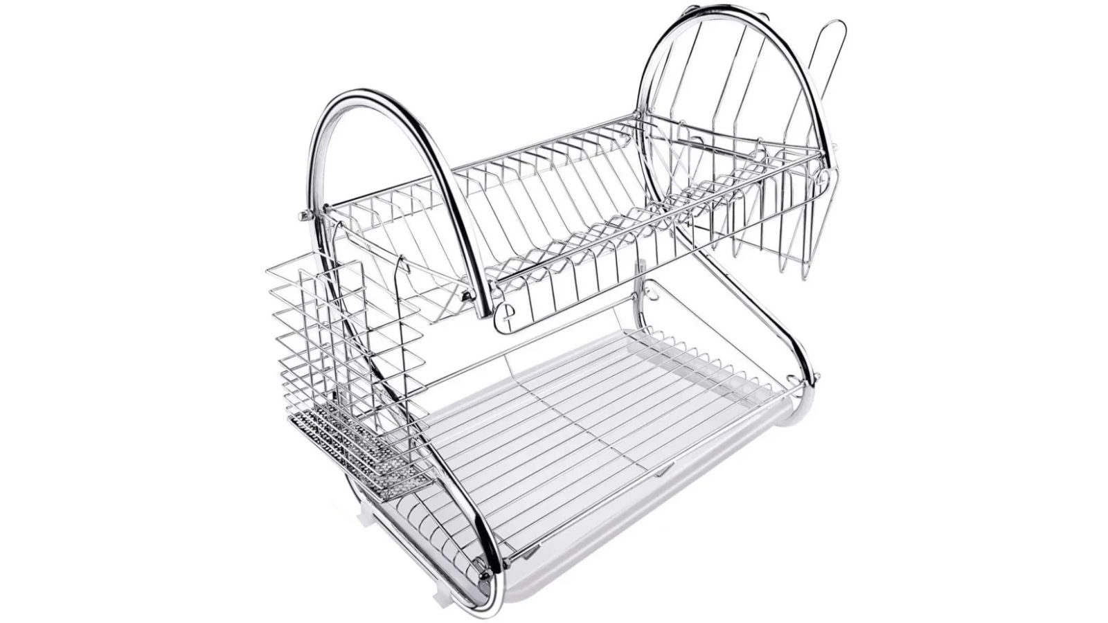 Carla Home 2 Tier Plated Chrome Dish Rack with Drain Board - Silver
