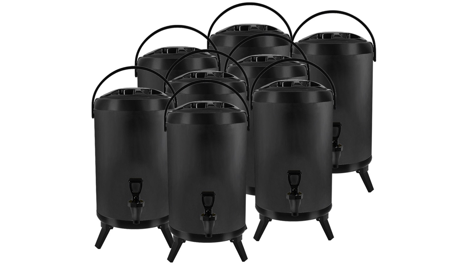 SOGA 8x 12L Stainless Steel Insulated Milk Tea Barrel Hot and Cold Beverage Dispenser Container - Black