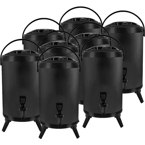 SOGA 8x 12L Stainless Steel Insulated Milk Tea Barrel Hot and Cold Beverage Dispenser Container - Black