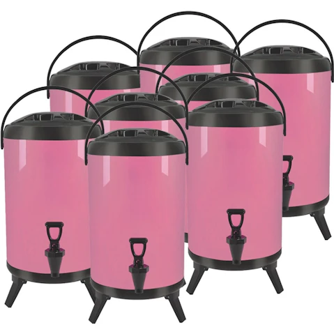 SOGA 8x 12L Stainless Steel Insulated Milk Tea Barrel Hot and Cold Beverage Dispenser Container - Pink