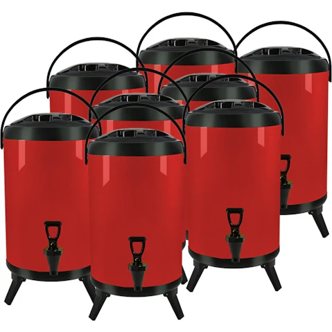 SOGA 8x 12L Stainless Steel Insulated Milk Tea Barrel Hot and Cold Beverage Dispenser Container - Red