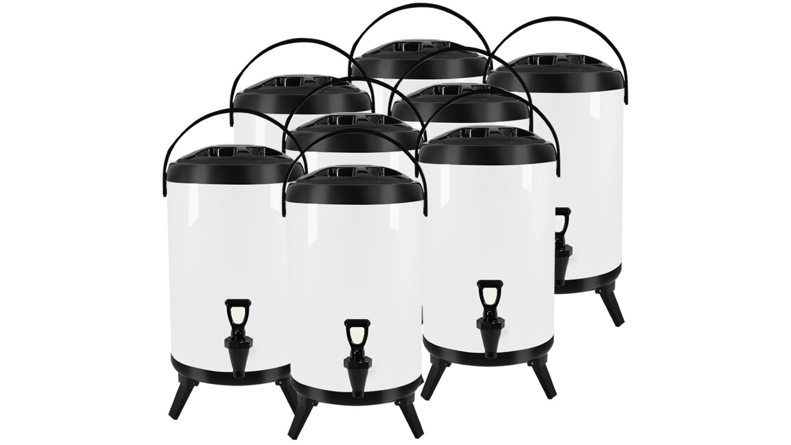 SOGA 8x 12L Stainless Steel Insulated Milk Tea Barrel Hot and Cold Beverage Dispenser Container - White