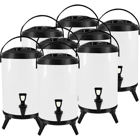 SOGA 8x 12L Stainless Steel Insulated Milk Tea Barrel Hot and Cold Beverage Dispenser Container - White