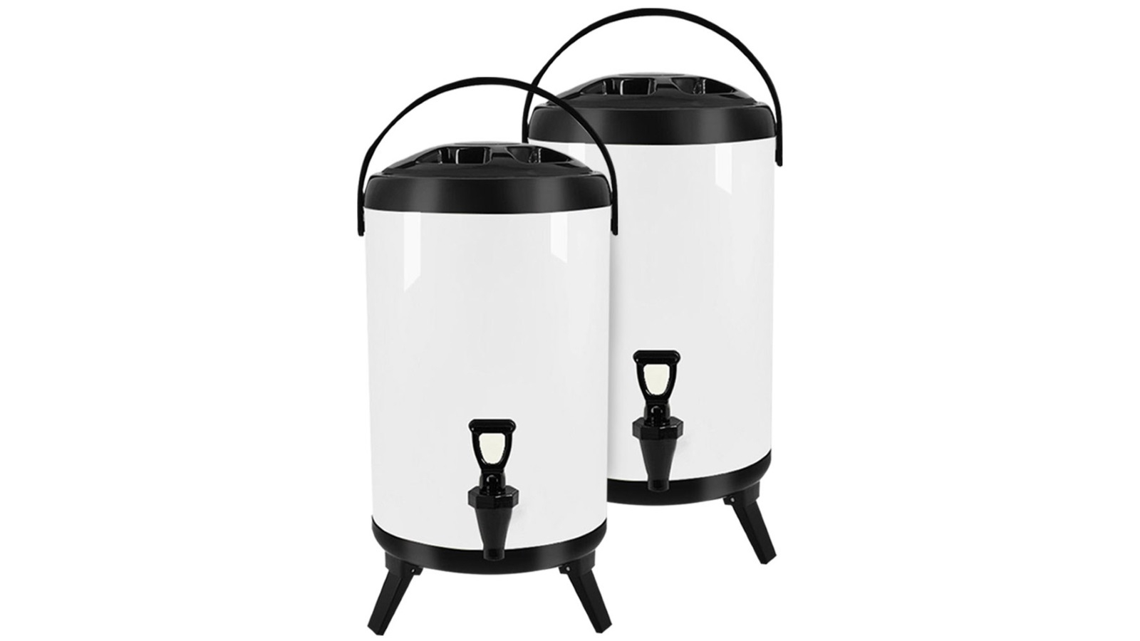 SOGA 2x 12L Stainless Steel Insulated Milk Tea Barrel Hot and Cold Beverage Dispenser Container - White