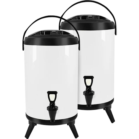SOGA 2x 12L Stainless Steel Insulated Milk Tea Barrel Hot and Cold Beverage Dispenser Container - White