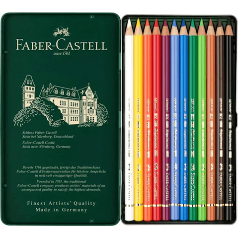 Faber Castell Polychromos Artist Colouring Pencil Tin Set - 12 Piece