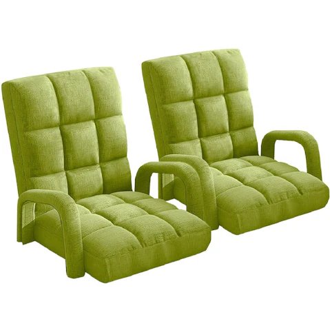 Soga 2x Floor Recliner Lazy Chair with Armrest - Yellow Green