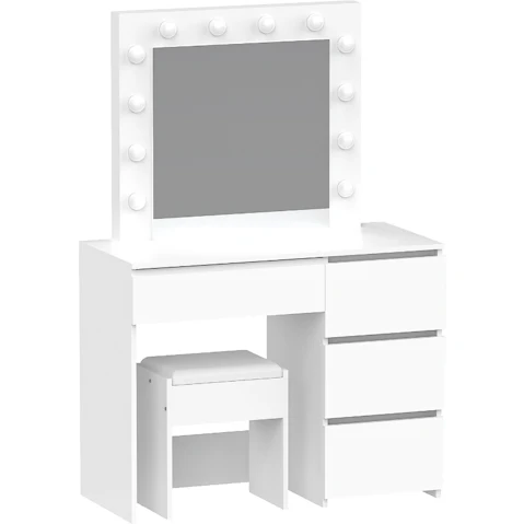 Advwin 12 LED Bulb Dressing Table/Stool Set - White