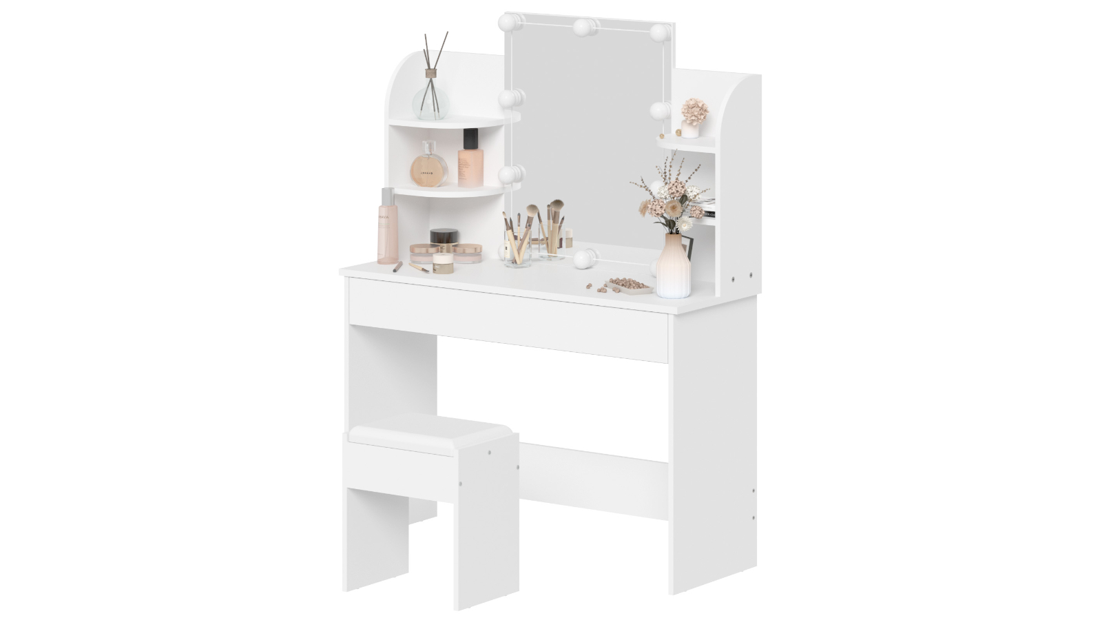 Advwin 10 LED Bulb Dressing Table/Stool Set - White