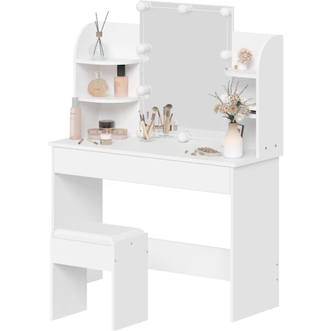 Advwin 10 LED Bulb Dressing Table/Stool Set - White