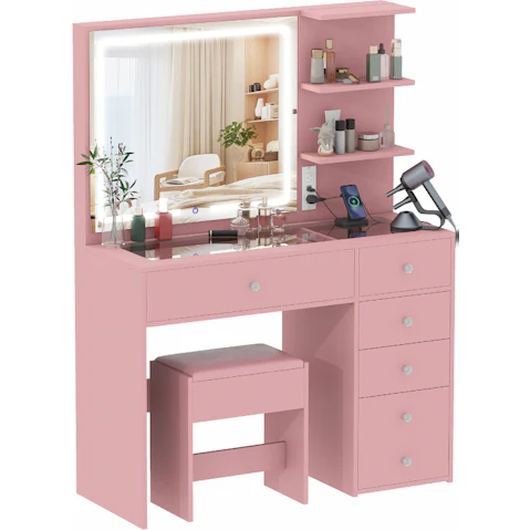 Advwin Dressing Table with Charging Station - Pink