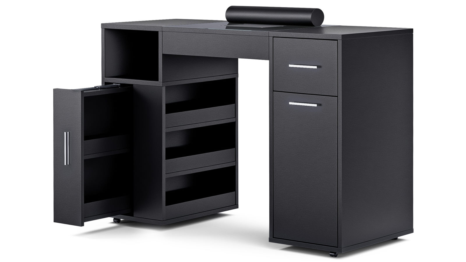 Advwin Manicure Table Nail Tech Desk with Dust Collector Glass Top and Drawers - Black