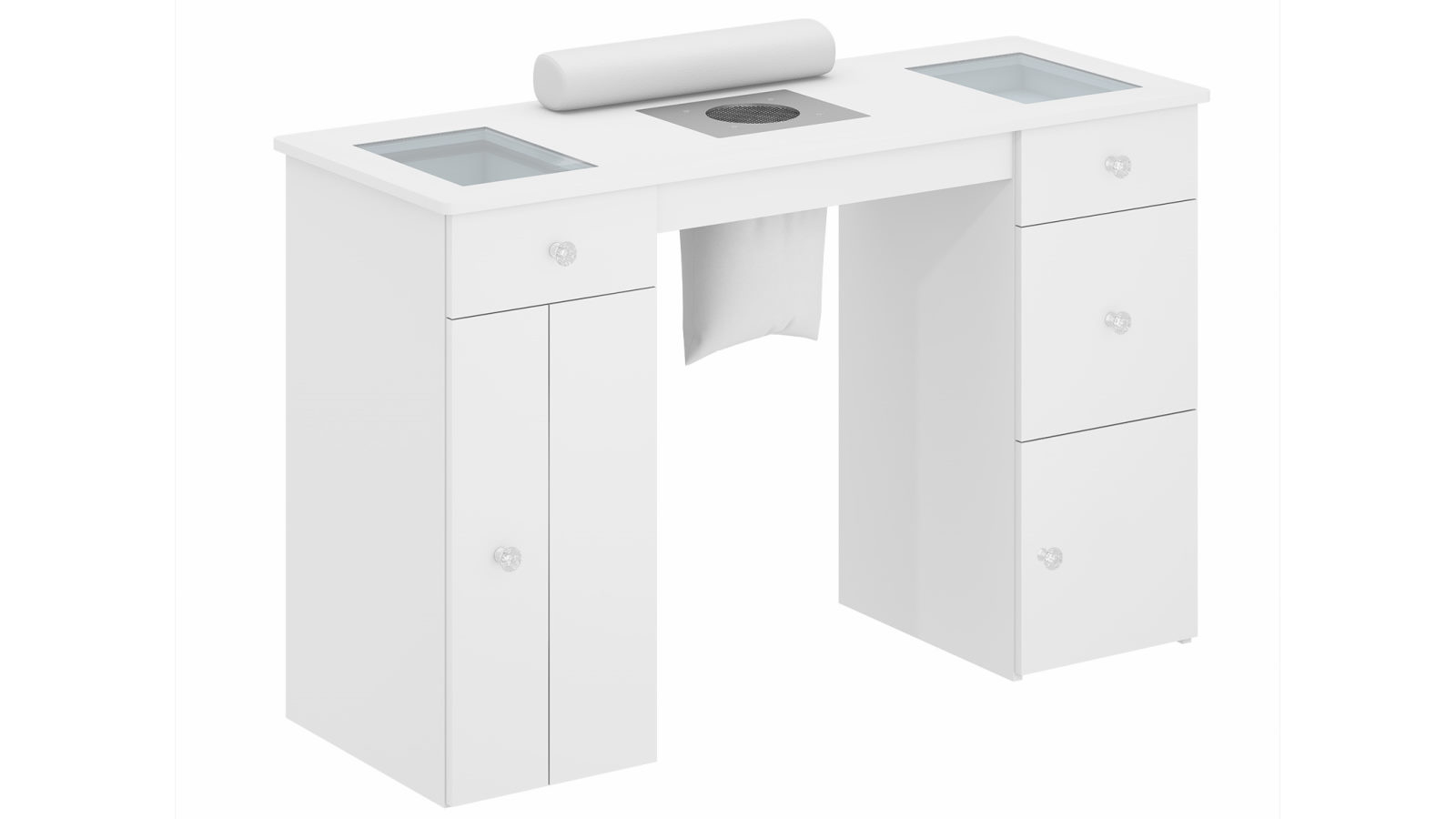 Advwin Manicure Table for Nail Tech with Dust Collector Glass Top Acetone Drawers - White