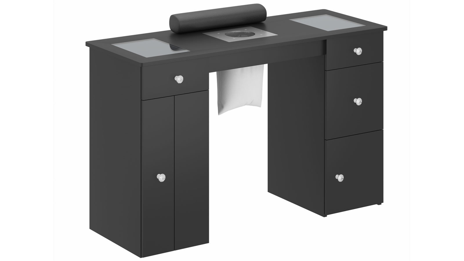Advwin Manicure Table for Nail Tech with Dust Collector Glass Top Acetone Resistant Drawers - Black