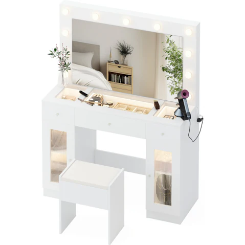 Advwin Dressing Table Set with Large Mirror - White