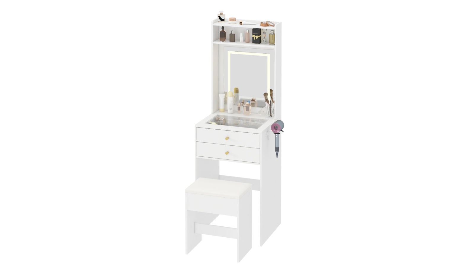 Advwin Dressing Table Set with Mirror - White