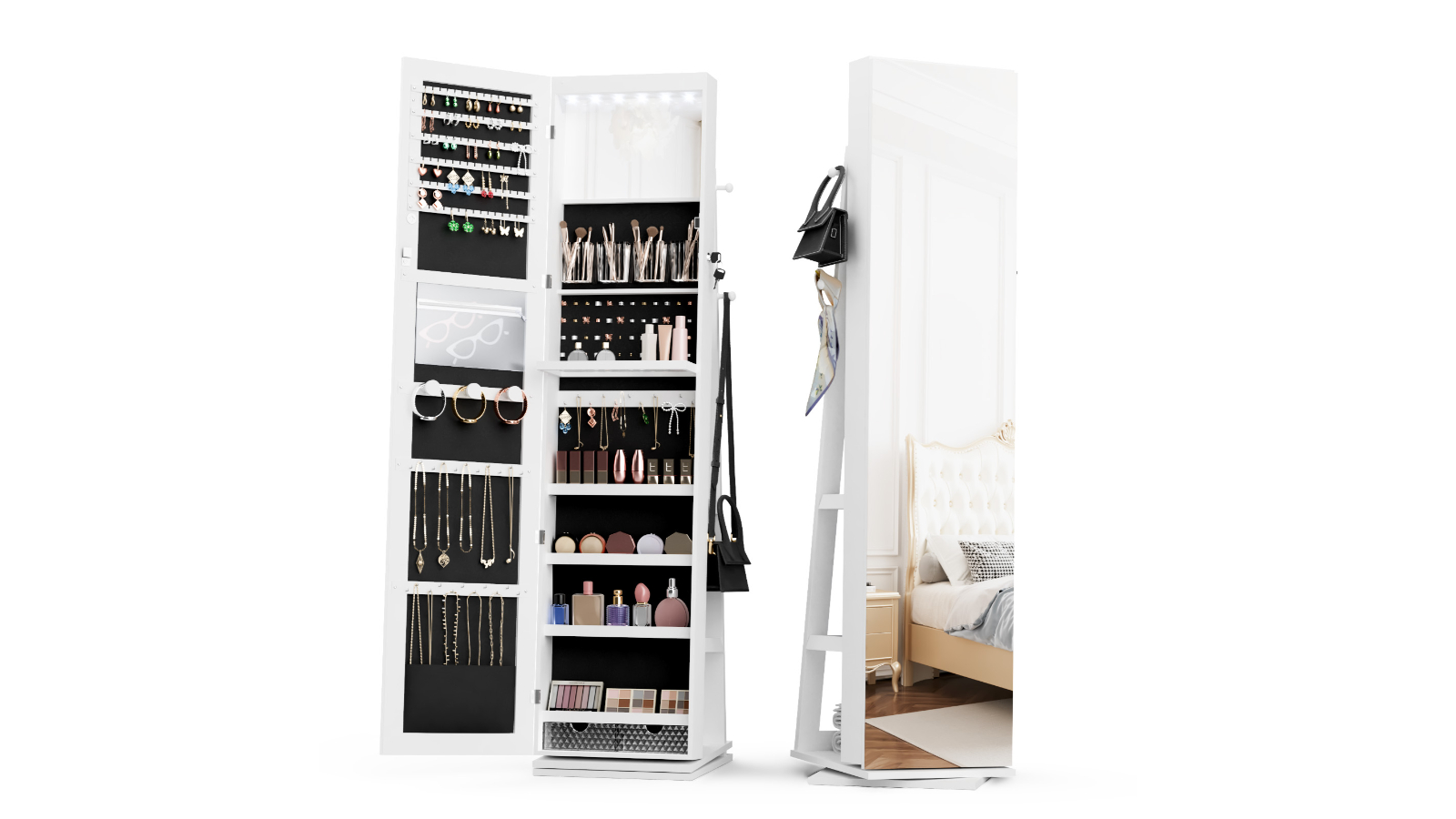 Advwin LED Jewelry Cabinet with Mirror - White