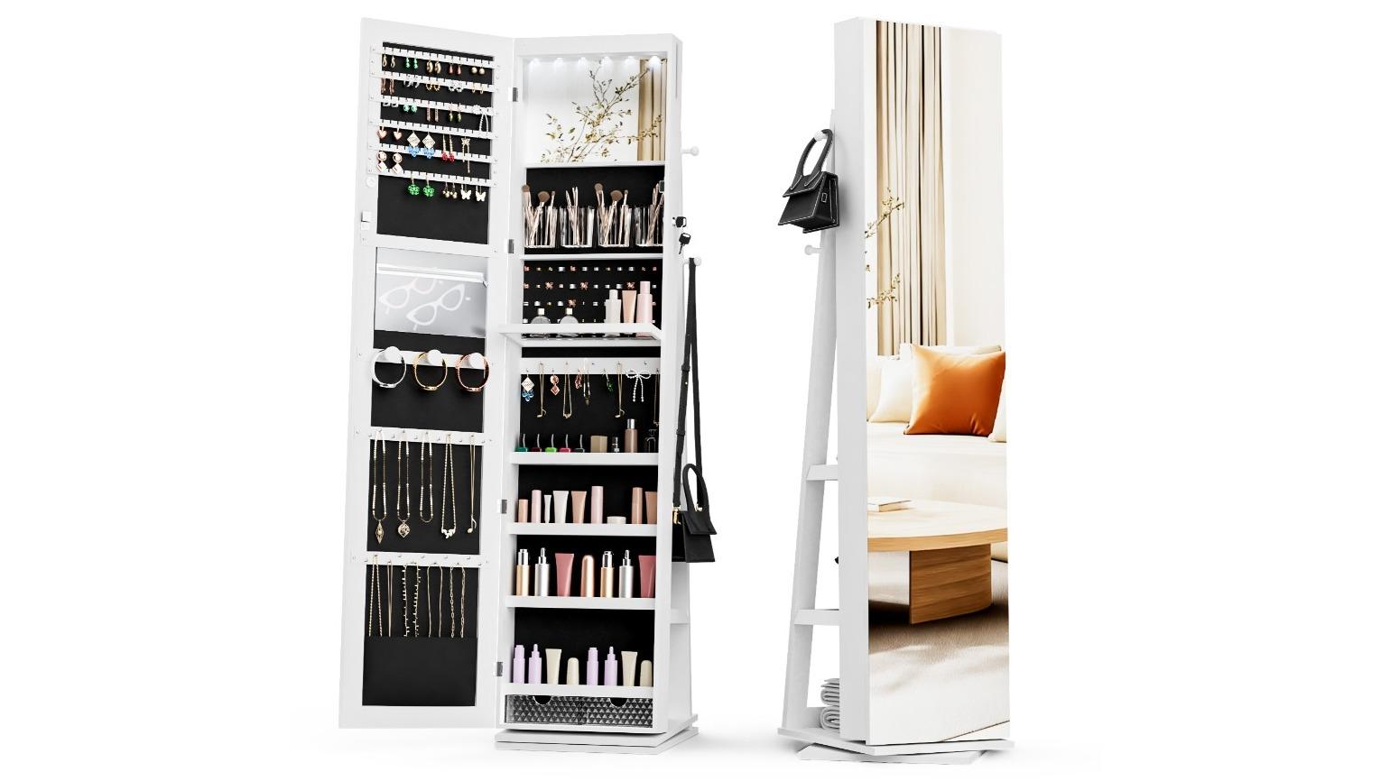 Advwin LED Jewelry Cabinet with Mirror - White