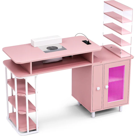 Advwin Manicure Nail Table with Dust Collector - Pink