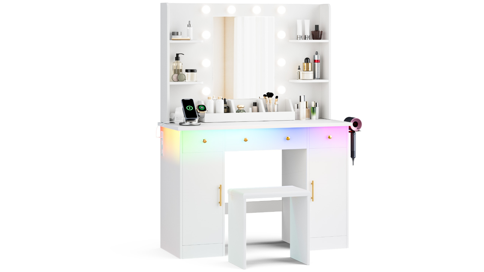 Advwin Dressing Table Set with RGB Light - White