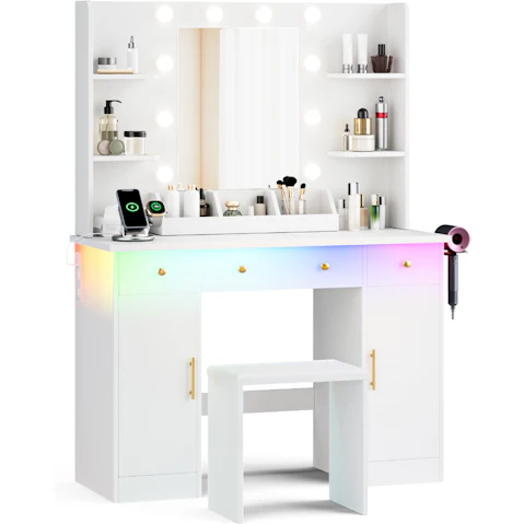 Advwin Dressing Table Set with RGB Light - White