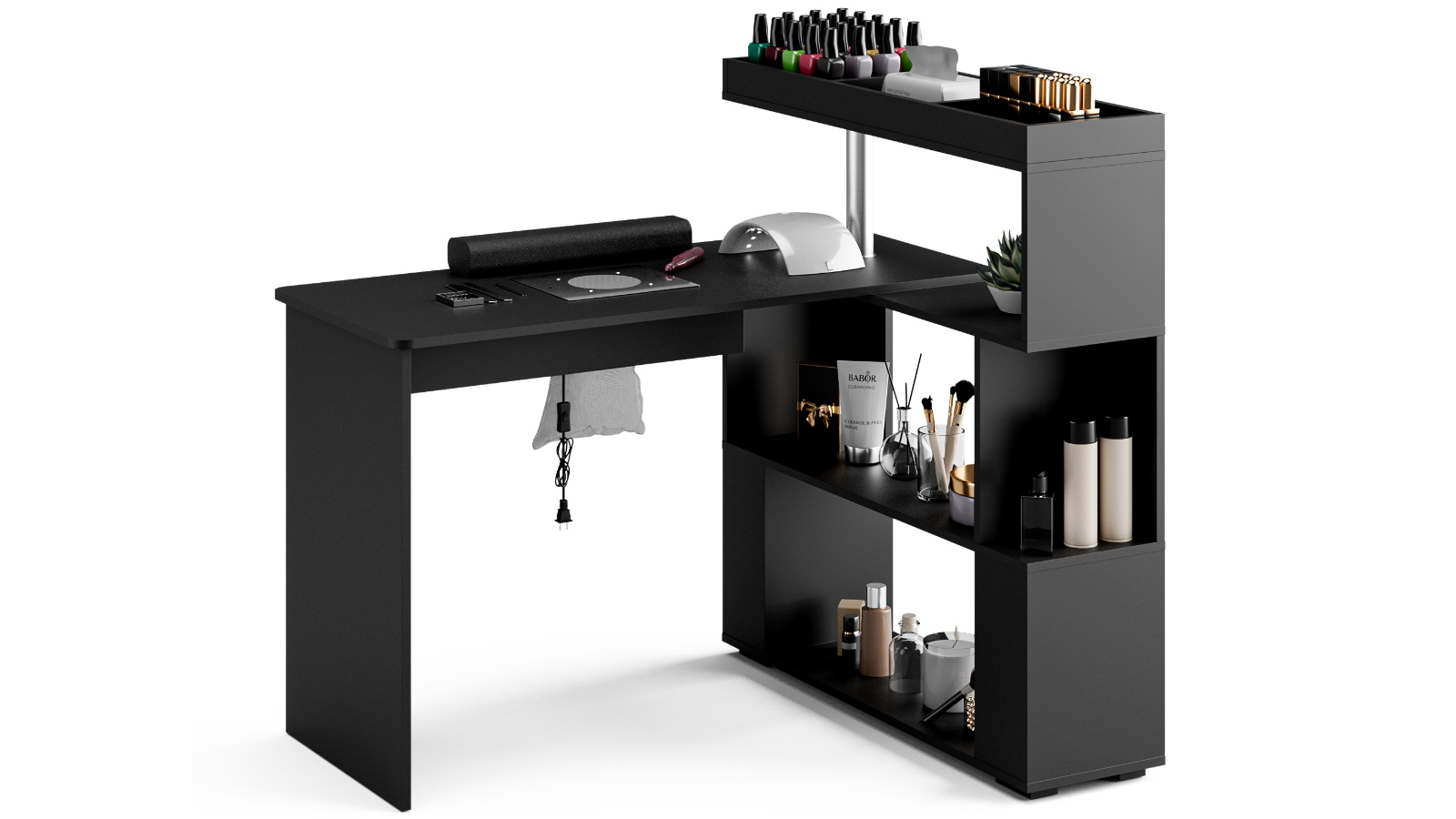 Advwin Nail Tech L-Shaped Manicure Table - Black