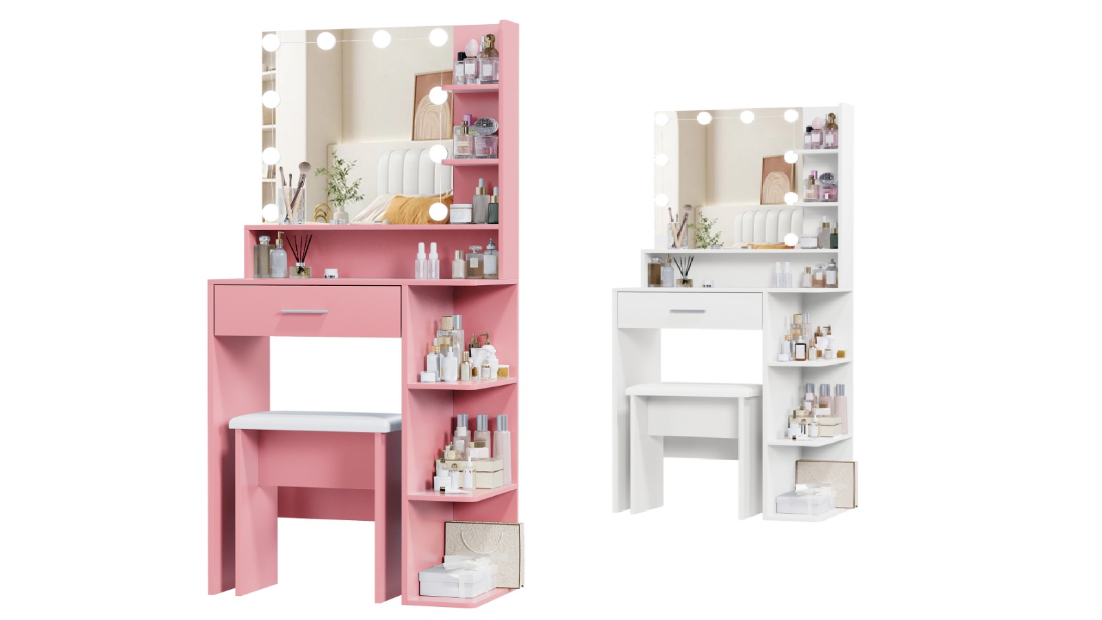 Advwin Dressing Table Set with Large Mirror and 10 LED