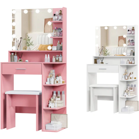 Advwin Dressing Table Set with Large Mirror and 10 LED