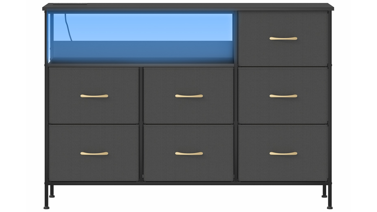 Advwin 7-Drawer Dresser with Open Shelf Storage - Black