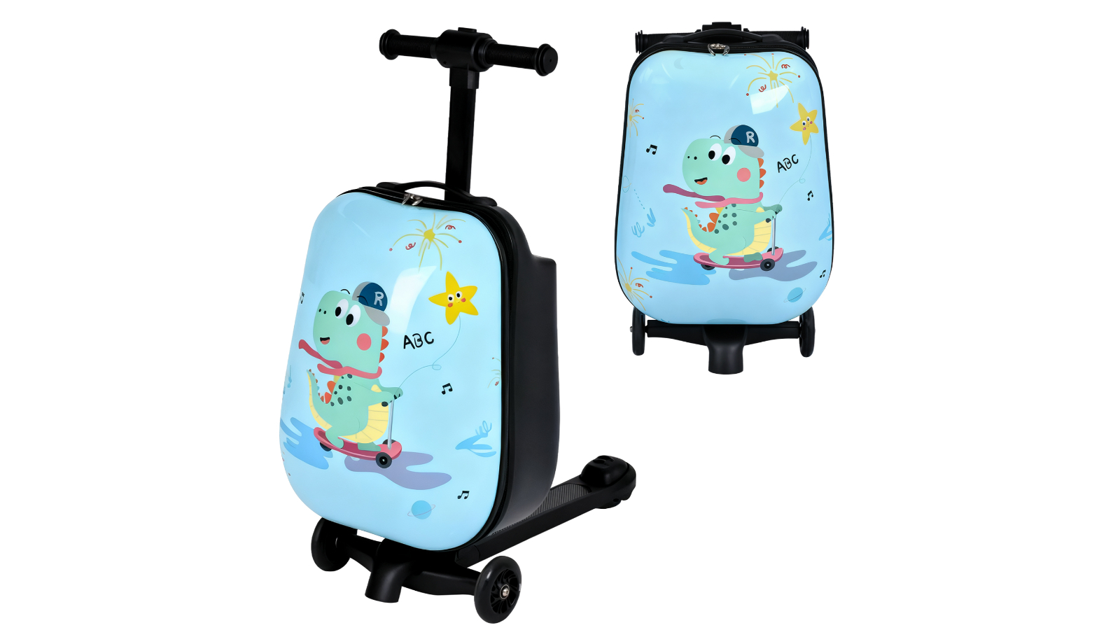 Advwin 2-in-1 Blue Dinosaur Kids Ride-On Luggage with Wheel 