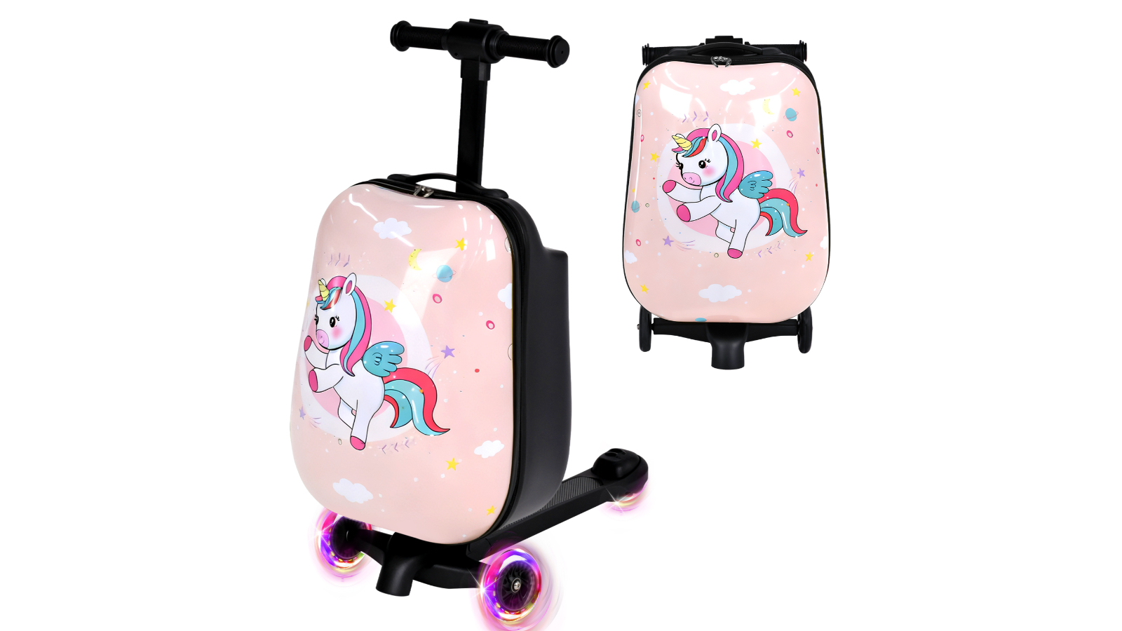 Advwin 2-in-1 Pink Unicorn Kids Ride-On Luggage with Wheel 