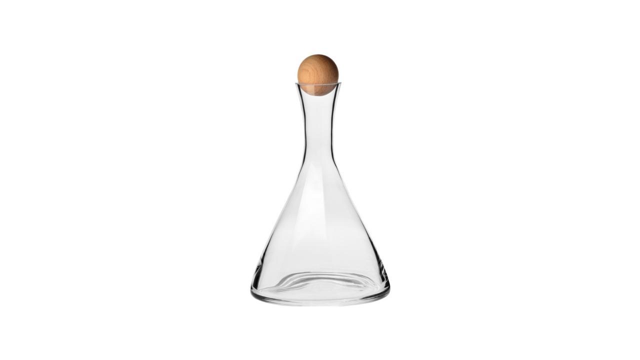 Krosno 1 Litre Glass Container Connoisseur Wine Decanter with Beechwood Stopper - Clear
