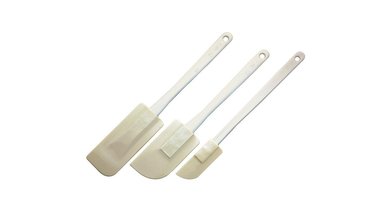 Cuisena 3 Piece White Rubber Spatula Cooking/Baking Scraper Utensil Set with Long Handle