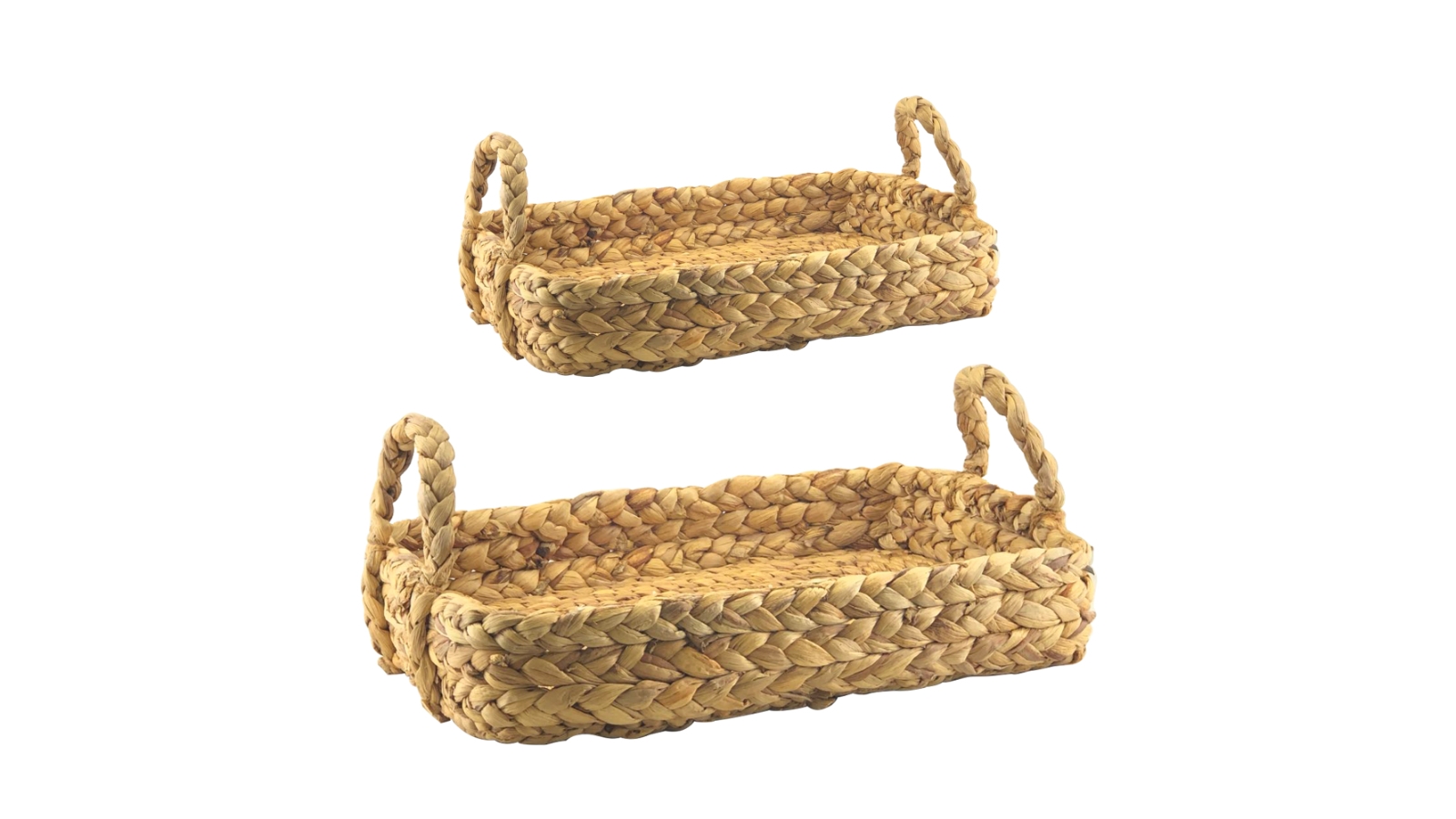 Nova Star Chunky Water Hyacinth Rectangular Tray with Handle - Set of 2