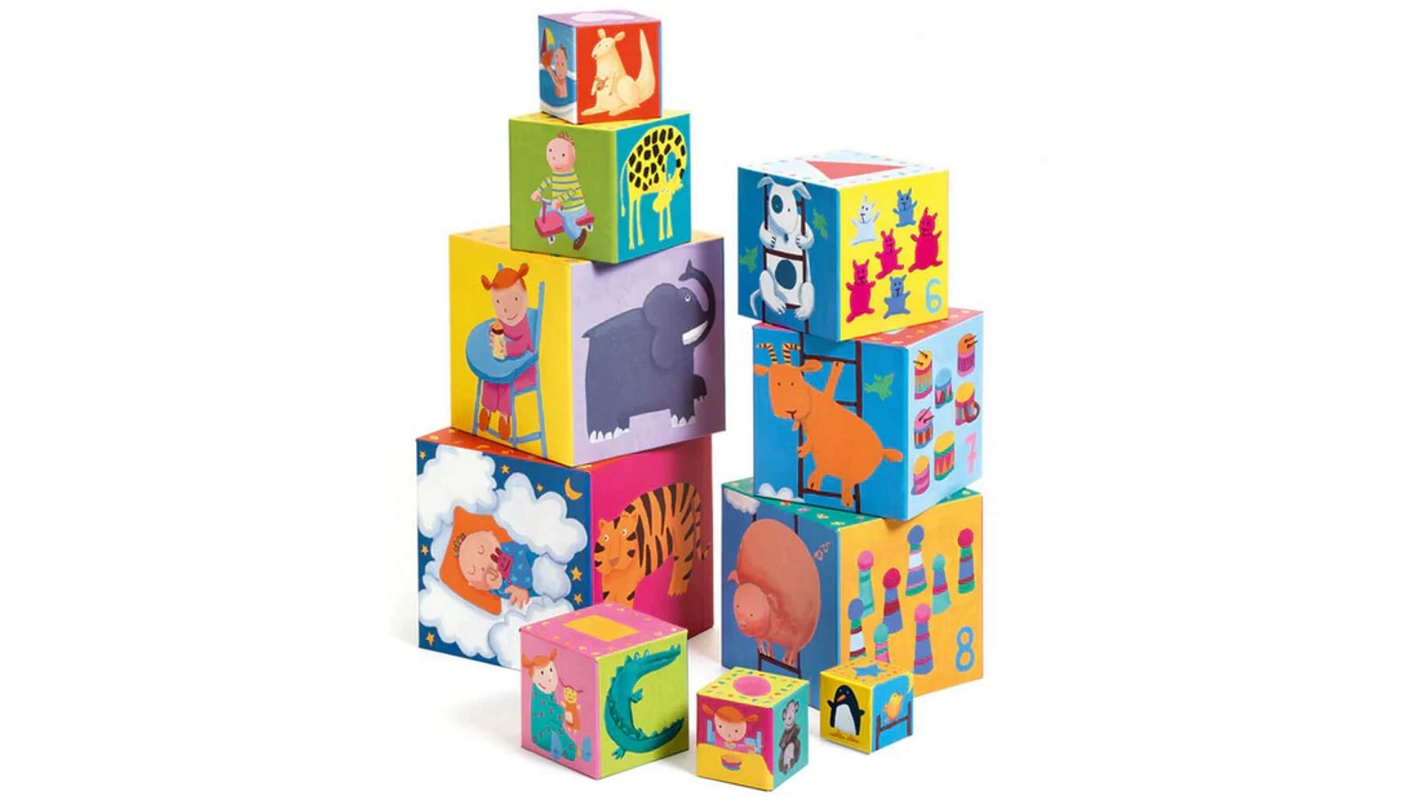 Djeco 10 Pieces Stackable Blocks Funny Harvey Norman