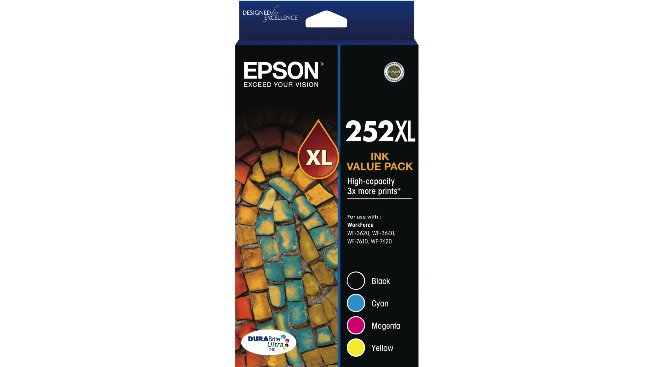 Epson 252xl High Capacity Durabrite Ultra Ink Cartridge Value Pack Blackcyanmagentayellow 3999