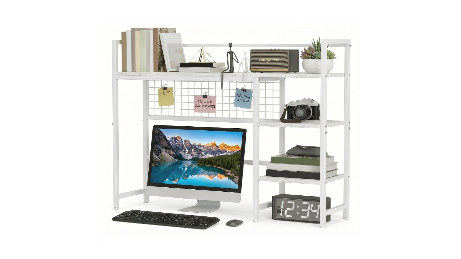 Advwin Desktop Wood Display Rack with 3-Shelves and Open Compartment Storage Organiser - White