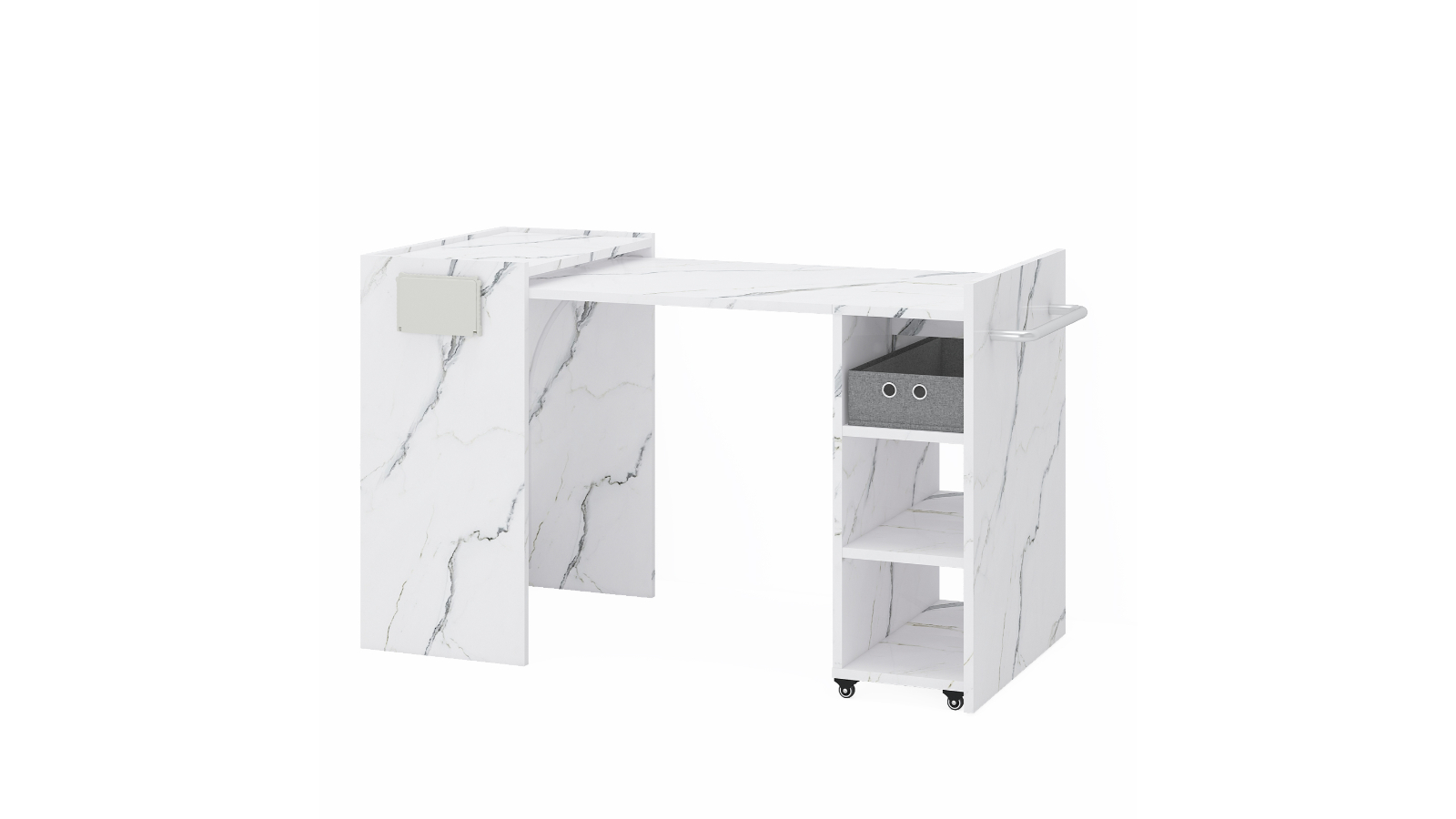 Advwin Multifunctional Sewing Table with Storage Shelve and Fabric Drawer - White Marbling