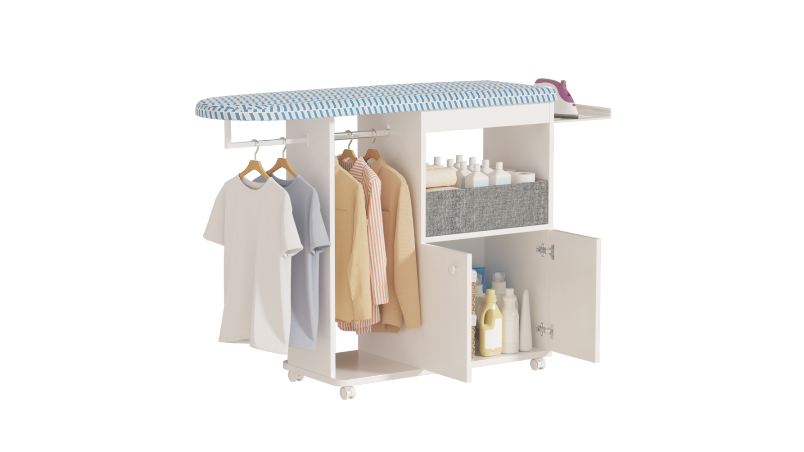 Advwin Ironing Board with Wheel - White