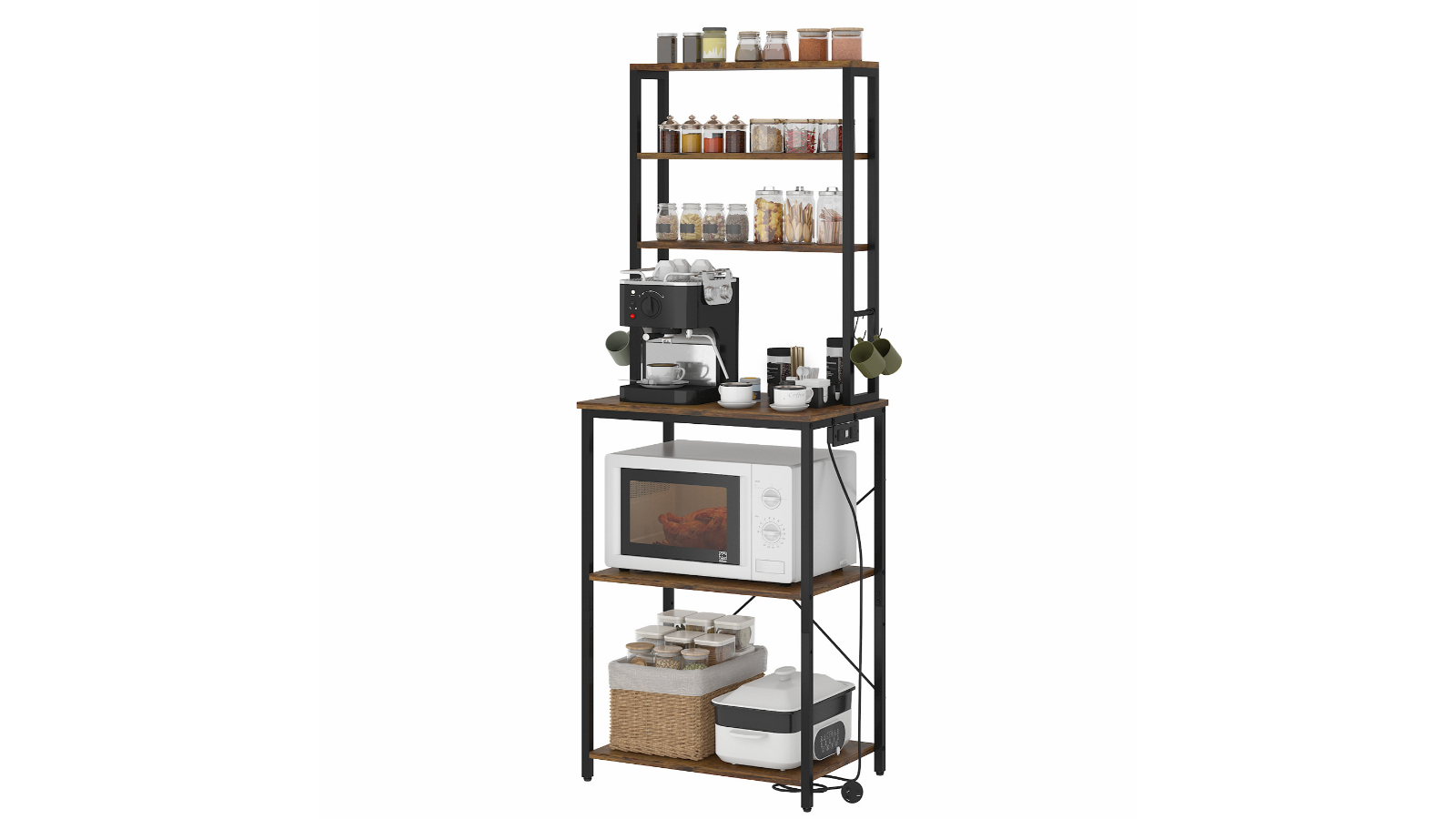 Advwin 6-Tier Bakers Rack with Power Outlet - Rustic Brown