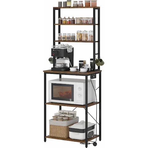 Advwin 6-Tier Bakers Rack with Power Outlet - Rustic Brown