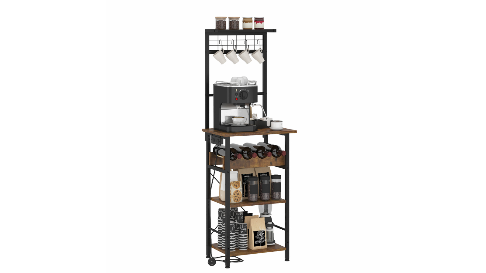 Advwin 5-Tier Coffee Bar Station Kitchen Rack - Rustic Brown