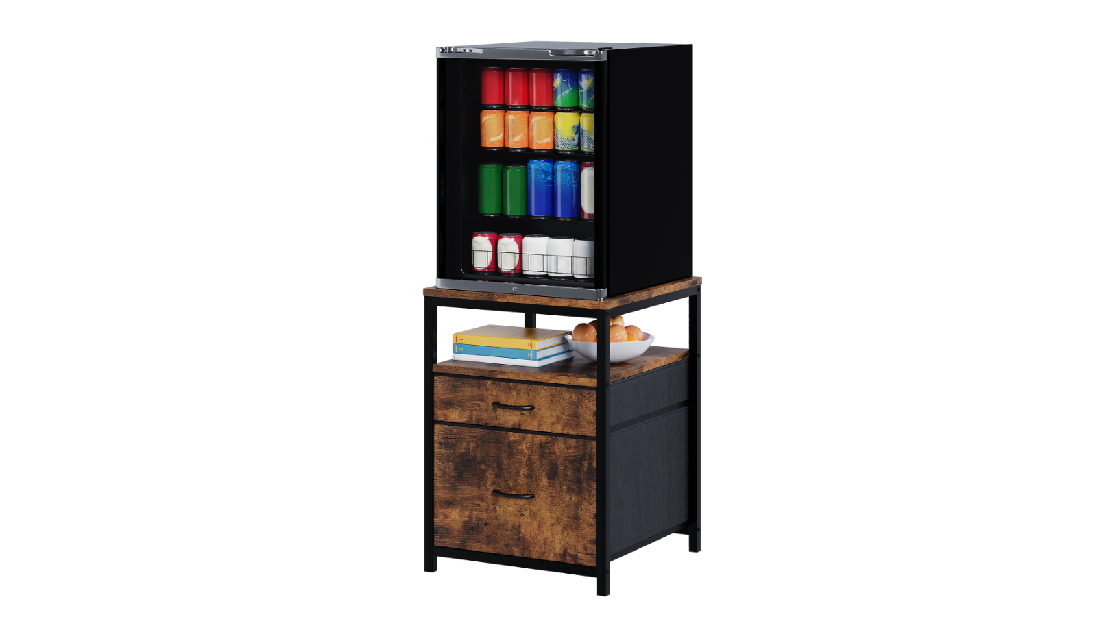 Advwin Rustic Brown Mini Fridge Stand with 2-Drawer and Open Shelf